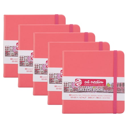 Talens Art Creation Sketchbook, 80 Sheets, 90lbs, Coral Red Cover, 4.7'' x 4.7'', 5PK 9314314M