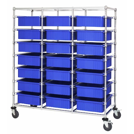 Quantum Storage Systems TRIPLE BAY BIN CART W/ DIVIDABLE GRIDS BLUE BC216069M1TBL