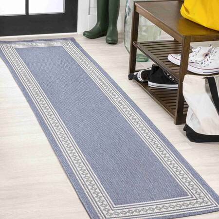 Jonathan Y Lucia Classic Diamond Border Blue/Cream 2 ft. x 8 ft. Indoor/Outdoor Runner Rug SMB207C-28