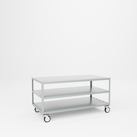 Pucel Mobile Table, 60 in W x 30 in D x 30 in H, Three Shelf, Gray MT-3060-3P