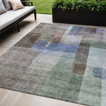 Homeroots 5' X 8' Brown Green And Blue Abstract Washable Indoor Outdoor Area Rug 604277