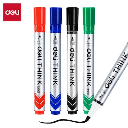 Deli THINK Dry-Erase Markers, Bullet Tip, Assorted Colors, 4PK EU00101