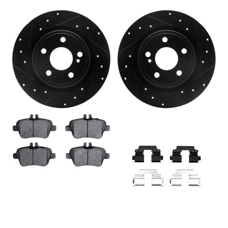 Dynamic Friction Co DFC Brake Rotor - Drilled & Slotted - Black w/5000 Brake Pads & HW Kit 8512-63139