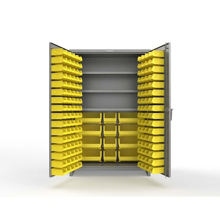 Strong Hold 14 GA Bin Cabinet with 3 Shelves - 48 In W. x 75 In. H x 24 In. D - 156 Yellow Bins 46-BBS-243-156Y-L