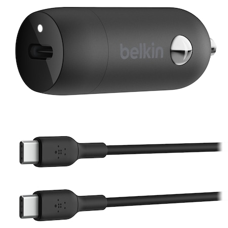 Belkin 30w Pd Car Charger With Pps And Usb C To Usb C Cable 1m, Black CCA004bt1MBK-B6