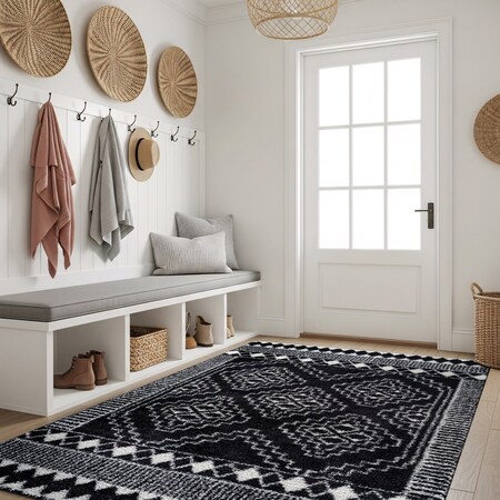 World Rug Gallery Geometric Shag Area Rug 4 ft x 6 ft Anthracite WR120ANTHRACITE4X6