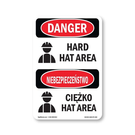 Signmission OSHA Danger Sign, Hard Hat Area Bilingual, 24in X 18in Decal, OS-DS-D-1824-VP-1292 OS-DS-D-1824-VP-1292