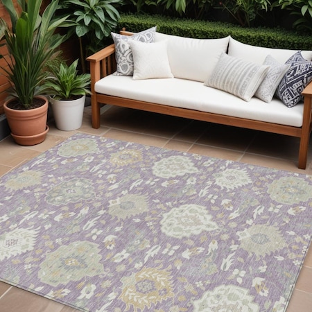 Homeroots 9' X 12' Lavender Gold And Green Damask Washable Indoor Outdoor Area Rug 599434