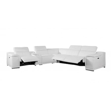 Homeroots White Italian Leather Power Reclining U Shaped Six Piece Corner Sectional With Console 366361