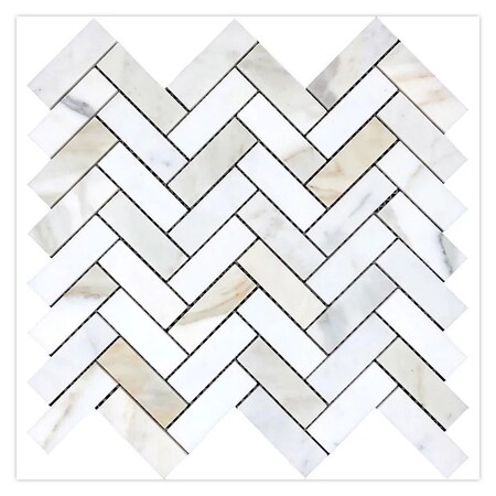 Apollo Tile 12x13 Honed Calacatta Gold Honed Marble Mosaic Herringbone Wall and Floor Tile 5.29sq ft/case 5PK APLTSC88H09HA