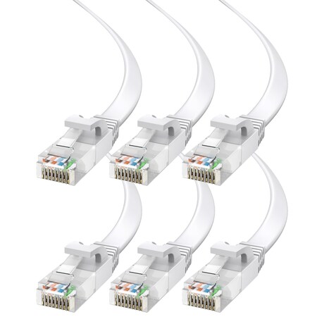 Maximm Cat6 Flat Ethernet Cable 30ft, 6PK, White, 6PK CAT6F-30FTWHITE6PK
