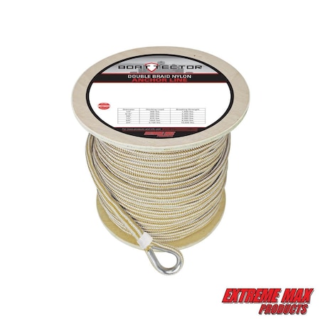 Extreme Max 3006.2279 BoatTector Premium Double Braid Nylon Anchor Line w Thimble-5/8" x 300' &Gold 3006.2279