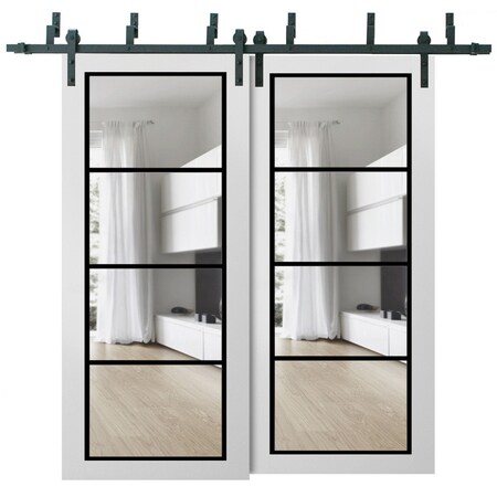 Sartodoors Sliding Closet Clear Glass Barn Bypass Doors, Lucia 2466 White Silk and Aluminum Strips, Sturdy 6. LUCIA2466BBB-WS-60 x 80 (2* 30x80)