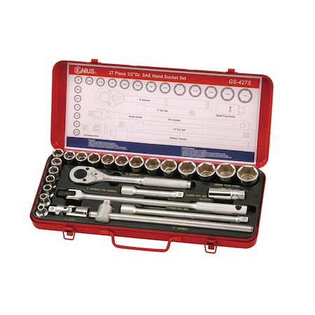 Genius Tools 27PC 1/2in Dr. SAE Hand Socket Set GS-427S