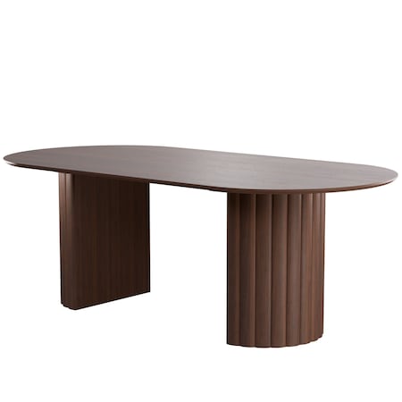 Homeroots 86" Walnut Wood Double Pedestal Base Oval Dining Table 720673