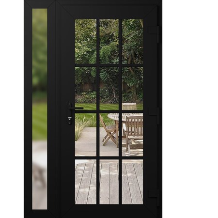 Vdomdoors Front Exterior Prehung Metal-Plastic Door Clear Glass / MANUX 8355 Matte Black / Office Commercial MANUX8355EXD-BLK-W36+12xH80-LH-I