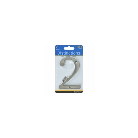 Hillman Number Distinctions 4" Silver Zinc Die-Cast Screw-On 2 Brushed Nickel 843322