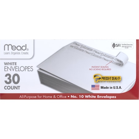 Mead Press-It Seal-It #10 White Envelop, PK 30 75448