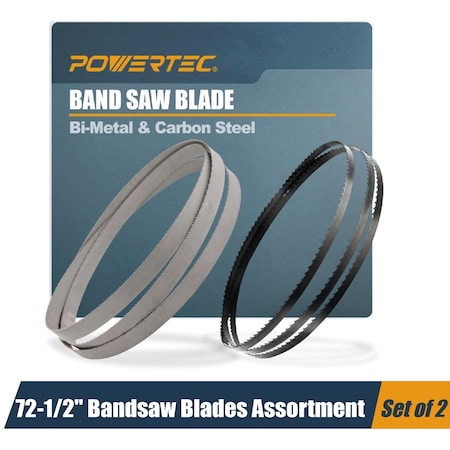 Powertec 72-1/2" Bi-Metal and Carbon Steel Band Saw Blades for Delta 28-195, RYOBI BS-5DN, 10" Bandsaw 13711