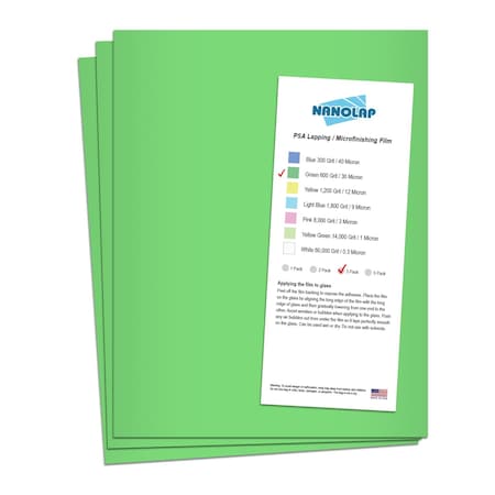 Nanolap PSA Lapping Film, 3 Pc 30 Micron (600Grit), 8-0.5 in x 11 in Microfinishing Fine Sanding Paper 61598N