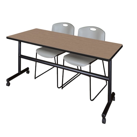 Regency Kobe Flip-Top Training Nesting Table W/ 2 Zeng Stack Chairs, 72 in W, 30 in L, Noble Oak MKFT7230NO44GY