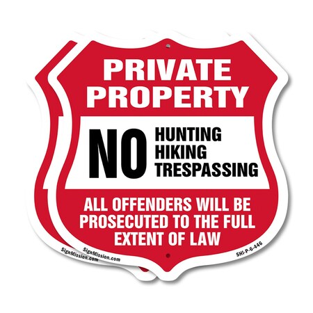 Signmission Private Property Shield Sign No Hunting, 6 inch X 6 inch, Plastic Sign, 2PK SHI-P-2PACK-6-446