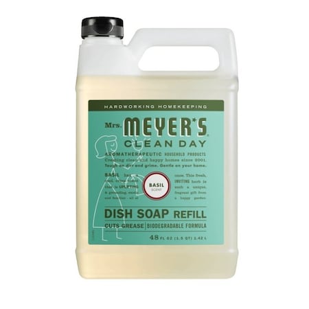 Method Mrs. Meyer's Clean Day Dish Soap Refill, 48 fl-oz Bottle, Liquid, Basil, Colorless 11182