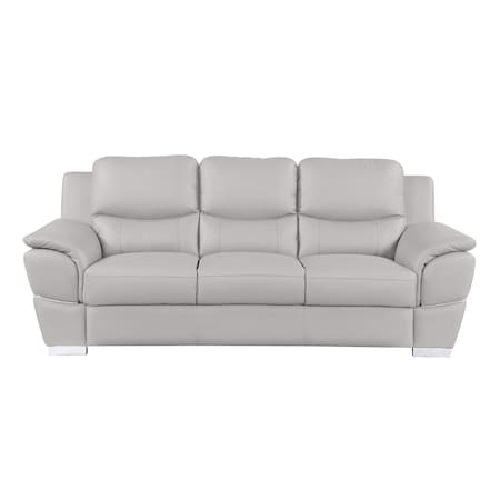 Homeroots 85" Light Gray Top Grain Leather Solid Wood Sofa 720443