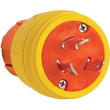 Pass & Seymour Locking Plug, 30 A, 250V AC, Single Phase, 2 Pole, Screw Terminals, Yellow 28W48AM