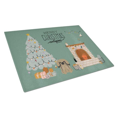 Carolines Treasures Tan Pekingese Christmas Everyone Glass Cutting Board - Large CK7665LCB