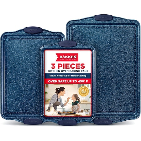 Bakkenamster BAKKEN Kitchen Baking Pan Set, Oven Safe Tray, Up To 450 Deg F, 3PK BKBSBLUE3