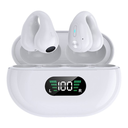 Alpha Digital Bluetooth 5.3 Clip-On Earbuds- Comfortable, 18Hr Playtime - White Q80-WT