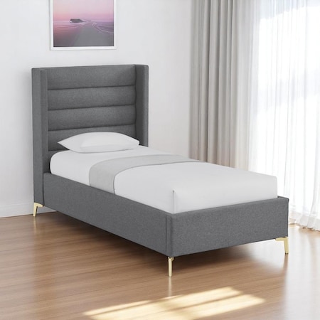 Homeroots Gray Linen Upholstered Full Bed Frame 544932