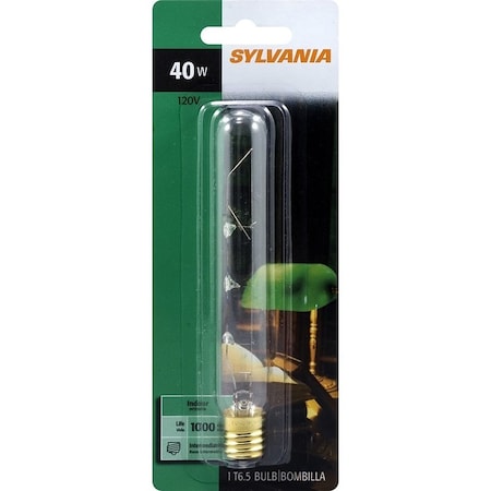 Sylvania Incandescent Lamp, 40 W, T20 Lamp, Intermediate E17 Lamp Base, 365 Lumens, 2850 K Color Temp 18152