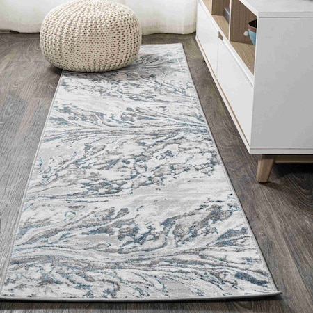 Jonathan Y Swirl Marbled Abstract Gray/Turquoise 2 ft. x 10 ft. Runner Rug SOR203A-210