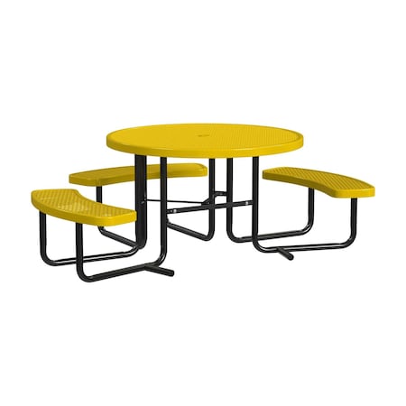Leisure Craft 46" Round ADA Accessible Outdoor Picnic Table with 3 Bench Seats, Yellow T46ROP-ADA-YELLOW