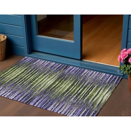 Homeroots 3' X 5' Purple Lilac And Lavender Striped Washable Indoor Outdoor Area Rug 577992