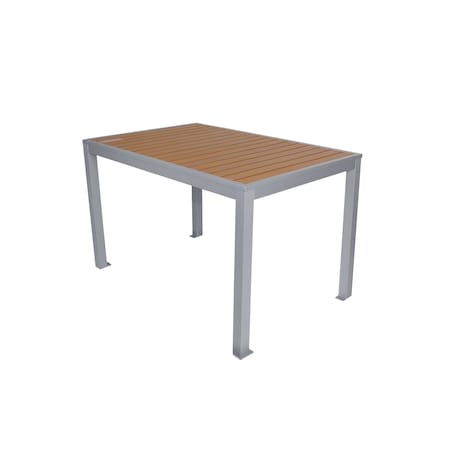 Bfm Seating Longport 4-Leg Bolt-Down Table 32x48, Synthetic Teak Top, Silver Frame - Umbrella Hole Optional PH4L3248TKSV