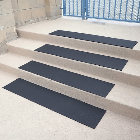 Rubber-Cal Step Mat, Rubber, Black, 10 in W x 48 in L 10-104-032-6pk