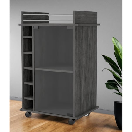 Homeroots Gray Rolling Bar Cart With Wine Storage 535100