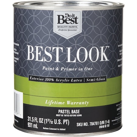 Do It Best 100% Acrylic Latex Premium Paint & Primer In One Semi-Gloss Exterior House Paint Pastel Base 1 Qt. HW40W0781-14