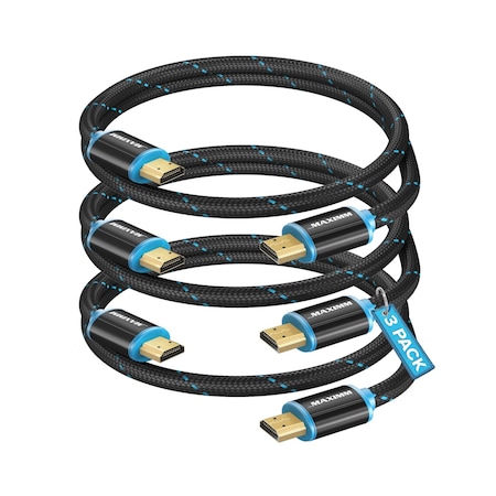 Maximm 1ft 4K 60Hz 18Gbps HDMI 2.0 Braided Cable, 3PK HD2-1FT-3PK