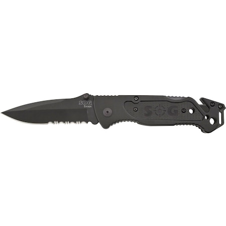 Sog Folding Knife, Spear Point, Blk, 3-7/16 In FF25-CP
