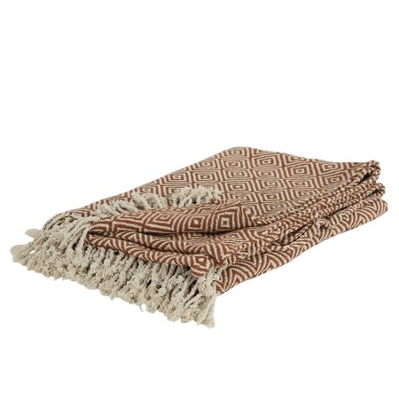 Homeroots 50" X 60" Brown Cotton Woven Geometric Throw Blanket with Fringe 518812