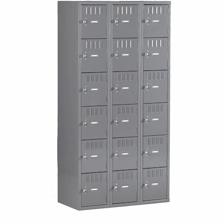 Tennsco Box Locker, 36 in W, 18 in D, 72 in H, (3) Wide, (6) Tier, Gray BS6-121812-CMG