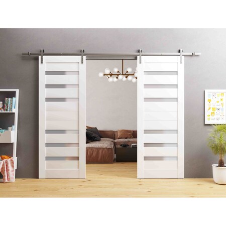 Sartodoors Sturdy Double Barn Door White Solid Core Modern Interior QUADRO4266DB-S-WS-36