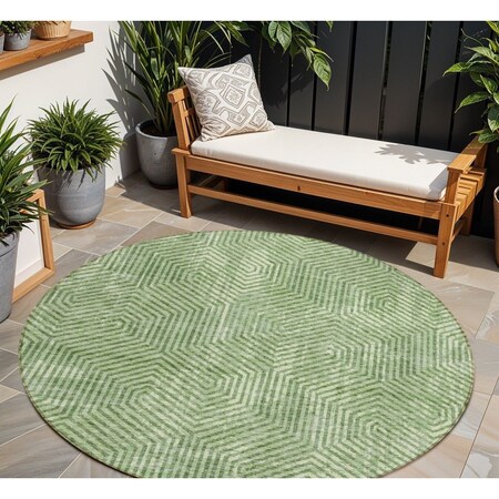 Homeroots 8' Green And Light Green Round Geometric Washable Indoor Outdoor Area Rug 594541