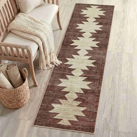Jonathan Y Peyton Minimalist Geometric Totem Non-Slip Machine-Washable Brown/Cream 2 ft. x 8 ft. Runner Rug WSH510G-28