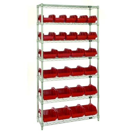 Quantum Storage Systems WIRE SHELVING UNIT W/26 RED BINS BINS W7-18-26RD