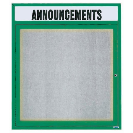 Aarco Illuminated Outdoor Enclosed Bulletin Board w/ Al Frame Header, Powder Coated Green, 36''Hx30''W ODCC3630RHIG